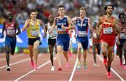 24 August 2023; Athletes, form left, Paul Chelimo of USA, Andreas Almgren of Sweden, Jakob Ingebrigtsen and Narve Gilje Nordas of Norway during the men's 5000m during day six of the World Athletics Championships at the National Athletics Centre in Budapest, Hungary. Photo by Sam Barnes/Sportsfile