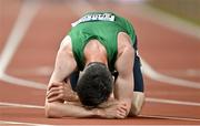 24 August 2023; Mark English of Ireland reacts after finishing 7th in his men's 800m semi-final during day six of the World Athletics Championships at the National Athletics Centre in Budapest, Hungary. Photo by Sam Barnes/Sportsfile