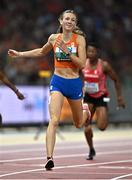 24 August 2023; Femke Bol of Netherlands crosses the line to win the women's 400m hurdles final during day six of the World Athletics Championships at the National Athletics Centre in Budapest, Hungary. Photo by Sam Barnes/Sportsfile