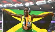 24 August 2023; Rushell Clayton of Jamaica celebrates after winning bronze in the women's 400m hurdles final during day six of the World Athletics Championships at the National Athletics Centre in Budapest, Hungary. Photo by Sam Barnes/Sportsfile