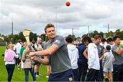 25 August 2023; Notre Dame tight end Charlie Selna during a Notre Dame Football Clinic at Kilmacud Crokes GAA in Dublin, ahead of the Aer Lingus College Football Classic match between Notre Dame and Navy at the Aviva Stadium in Dublin. Photo by David Fitzgerald/Sportsfile