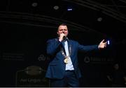 25 August 2023; Lord Mayor of Dublin Daithí de Róiste at the Navy Pep Rally at Merrion Square, Dublin ahead of the Aer Lingus College Football Classic match between Notre Dame and Navy at the Aviva Stadium in Dublin. Photo by David Fitzgerald/Sportsfile