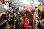 25 August 2023; (EDITOR'S NOTE; This image was created using a special effects camera filter) Yulimar Rojas of Venezuela celebrates after winning the Women's Triple Jump, with a jump of 15.08 during day seven of the World Athletics Championships at the National Athletics Centre in Budapest, Hungary. Photo by Sam Barnes/Sportsfile