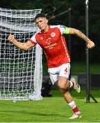 25 August 2023; Joe Redmond of St Patrick's Athletic celebrates after scoring his side's first goal during the SSE Airtricity Men's Premier Division match between UCD and St Patrick's Athletic at UCD Bowl in Dublin. Photo by Tyler Miller/Sportsfile
