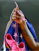 25 August 2023; A detailed view of the nails of bronze medallist Sha'Carri Richardson of USA after the Women's 200m final during day seven of the World Athletics Championships at the National Athletics Centre in Budapest, Hungary. Photo by Sam Barnes/Sportsfile