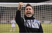 25 August 2023; Shamrock Rovers manager Stephen Bradley celebrates after his side's victory in the SSE Airtricity Men's Premier Division match between Shamrock Rovers and Dundalk at Tallaght Stadium in Dublin. Photo by Seb Daly/Sportsfile