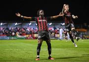 25 August 2023; Jonathan Afolabi of Bohemians celebrates after scoring his side's second goal with team-mate Danny Grant, right, during the SSE Airtricity Men's Premier Division match between Bohemians and Derry City at Dalymount Park in Dublin. Photo by Stephen McCarthy/Sportsfile