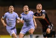 25 August 2023; Michael Duffy of Derry City and Adam McDonnell of Bohemians tussle during a late corner in the SSE Airtricity Men's Premier Division match between Bohemians and Derry City at Dalymount Park in Dublin. Photo by Stephen McCarthy/Sportsfile