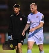 25 August 2023; Mark Connolly of Derry City leaves the pitch after picking up an injury during the SSE Airtricity Men's Premier Division match between Bohemians and Derry City at Dalymount Park in Dublin. Photo by Stephen McCarthy/Sportsfile