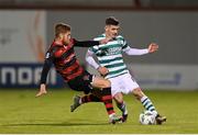 25 August 2023; Sean Kavanagh of Shamrock Rovers in action against Connor Malley of Dundalk during the SSE Airtricity Men's Premier Division match between Shamrock Rovers and Dundalk at Tallaght Stadium in Dublin. Photo by Seb Daly/Sportsfile