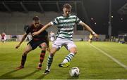 25 August 2023; Markus Poom of Shamrock Rovers in action against Archie Davies of Dundalk during the SSE Airtricity Men's Premier Division match between Shamrock Rovers and Dundalk at Tallaght Stadium in Dublin. Photo by Seb Daly/Sportsfile