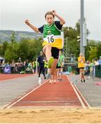 26 August 2023; Sorcha Phelan from Shinrone-Coolderry, Offaly competes in the under-12 Long Jump during the Community Games National Track and Field finals at Carlow SETU in Carlow. Photo by Matt Browne/Sportsfile