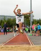 26 August 2023; Fiadh O'Dea from Straffan, Kildare, who won the Girls under-12 Long Jump during the Community Games National Track and Field finals at Carlow SETU in Carlow. Photo by Matt Browne/Sportsfile