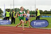 26 August 2023; Ava Murphy from Shrule-Glencorrib-Kilroe, Mayo on her way to winning the Girls under-10 200m Final during the Community Games National Track and Field finals at Carlow SETU in Carlow. Photo by Matt Browne/Sportsfile