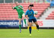 26 August 2023; Shaunagh McCarthy of Cork City in action against Leeann Payne of Terenure Rangers during the Sports Direct Women’s FAI Cup first round match between Terenure Rangers and Cork City at Richmond Park in Dublin. Photo by Stephen McCarthy/Sportsfile