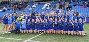 26 August 2023; Leinster players celebrate after the Girls Interprovincial Championship match between Leinster and Munster at Energia Park in Dublin. Photo by Piaras Ó Mídheach/Sportsfile