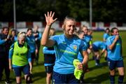 26 August 2023; Jenny Claffey of Terenure Rangers waves to supporters after the Sports Direct Women’s FAI Cup first round match between Terenure Rangers and Cork City at Richmond Park in Dublin. Photo by Stephen McCarthy/Sportsfile