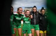 26 August 2023; Cork City players, from left, Jesse Mendez, Fianna Bradley, Niamh Cotter and Hannah Walsh after the Sports Direct Women’s FAI Cup first round match between Terenure Rangers and Cork City at Richmond Park in Dublin. Photo by Stephen McCarthy/Sportsfile