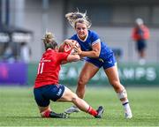 26 August 2023; Aoife Dalton of Leinster in action against Stephanie Carroll of Munster during the Vodafone Women’s Interprovincial Championship match between Leinster and Munster at Energia Park in Dublin. Photo by Piaras Ó Mídheach/Sportsfile