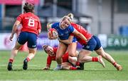 26 August 2023; Aoife Dalton of Leinster is tackled by Alana McInerney of Munster during the Vodafone Women’s Interprovincial Championship match between Leinster and Munster at Energia Park in Dublin. Photo by Piaras Ó Mídheach/Sportsfile