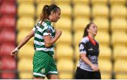 26 August 2023; Abbie Larkin of Shamrock Rovers celebrates after scoring her side's third goal during the Sports Direct Women’s FAI Cup first round match between Shamrock Rovers and Killester Donnycarney at Tallaght Stadium in Dublin. Photo by Stephen McCarthy/Sportsfile