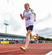 26 August 2023; Laura Hunter from Rosses-Point, Sligo, who came third in the Girls under-12 600m Final during the Community Games National Track and Field finals at Carlow SETU in Carlow. Photo by Matt Browne/Sportsfile
