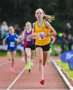 26 August 2023; Aisling Kelly from Ennis, Clare, on her way to winning the Girls under-14 800m during the Community Games National Track and Field finals at Carlow SETU in Carlow. Photo by Matt Browne/Sportsfile