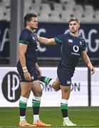 26 August 2023; Jacob Stockdale, left, and Jack Crowley of Ireland before the Rugby World Cup warm-up match between Ireland and Samoa at Parc des Sports Jean Dauger in Bayonne, France. Photo by Harry Murphy/Sportsfile