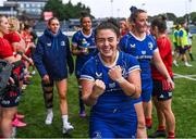 26 August 2023; Aimee Clarke of Leinster celebrates after her side's victory in the Vodafone Women’s Interprovincial Championship match between Leinster and Munster at Energia Park in Dublin. Photo by Piaras Ó Mídheach/Sportsfile