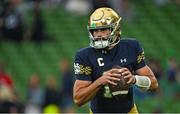 26 August 2023; Notre Dame quarterback Sam Hartman before the Aer Lingus College Football Classic match between Notre Dame and Navy Midshipmen at the Aviva Stadium in Dublin. Photo by Brendan Moran/Sportsfile