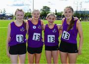 26 August 2023; The Wexford Girls under-16 4x100 Relay team, from left, Maura Doyle, Pheena Quigley, Katie Nolan and Kiera Wilson who finished third during the Community Games National Track and Field finals at Carlow SETU in Carlow. Photo by Matt Browne/Sportsfile