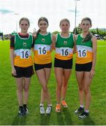 26 August 2023; The Offaly Girls under-16 4x100 Relay team from left Katie Dunne Guillfoyle, Lucy Deverell, Martha Keohane and Laura Condron who finished fourth during the Community Games National Track and Field finals at Carlow SETU in Carlow. Photo by Matt Browne/Sportsfile