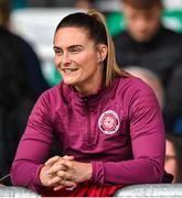 26 August 2023; Killester Donnycarney supporter Jemma Quinn during the Sports Direct Women’s FAI Cup first round match between Shamrock Rovers and Killester Donnycarney at Tallaght Stadium in Dublin. Photo by Stephen McCarthy/Sportsfile