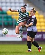 26 August 2023; Melissa O'Kane of Shamrock Rovers in action against Laura Chambers of Killester Donnycarney FC during the Sports Direct Women’s FAI Cup first round match between Shamrock Rovers and Killester Donnycarney at Tallaght Stadium in Dublin. Photo by Stephen McCarthy/Sportsfile
