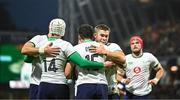 26 August 2023; Jimmy O’Brien of Ireland celebrates with team-mates after scoring his side's first try during the Rugby World Cup warm-up match between Ireland and Samoa at Parc des Sports Jean Dauger in Bayonne, France. Photo by Harry Murphy/Sportsfile