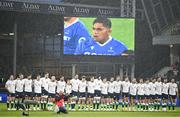 26 August 2023; Ireland players watch Samoa players perform the Haka before the Rugby World Cup warm-up match between Ireland and Samoa at Parc des Sports Jean Dauger in Bayonne, France. Photo by Harry Murphy/Sportsfile