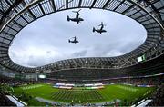 26 August 2023; The flyover of the MV22 Ospreys by the Marines Squadron 162 out of Marine Corps Air Station New River, North Carolina, before the Aer Lingus College Football Classic match between Notre Dame and Navy Midshipmen at the Aviva Stadium in Dublin. Photo by Ben McShane/Sportsfile