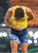 26 August 2023; Armand Duplantis of Sweden after winning gold in the men's pole vault final during day eight of the World Athletics Championships at the National Athletics Centre in Budapest, Hungary. Photo by Sam Barnes/Sportsfile