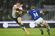 26 August 2023; Jacob Stockdale of Ireland is tackled by Ed Fidow of Samoa during the Rugby World Cup warm-up match between Ireland and Samoa at Parc des Sports Jean Dauger in Bayonne, France. Photo by Harry Murphy/Sportsfile