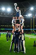 26 August 2023; Notre Dame cheerleaders during the Aer Lingus College Football Classic match between Notre Dame and Navy Midshipmen at the Aviva Stadium in Dublin. Photo by Ben McShane/Sportsfile