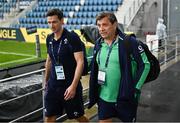 26 August 2023; IRFU performance director David Nucifora and team doctor Stuart O'Flanagan before the Rugby World Cup warm-up match between Ireland and Samoa at Parc des Sports Jean Dauger in Bayonne, France. Photo by Harry Murphy/Sportsfile