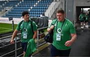 26 August 2023; Tadhg Furlong and Tom Stewart of Ireland arrive before the Rugby World Cup warm-up match between Ireland and Samoa at Parc des Sports Jean Dauger in Bayonne, France. Photo by Harry Murphy/Sportsfile