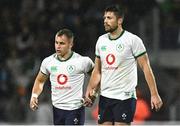 26 August 2023; Ross Byrne and Craig Casey of Ireland during the Rugby World Cup warm-up match between Ireland and Samoa at Parc des Sports Jean Dauger in Bayonne, France. Photo by Harry Murphy/Sportsfile