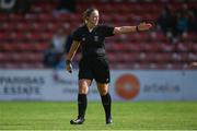 26 August 2023; Referee Kate O'Brien during the Sports Direct Women’s FAI Cup first round match between Terenure Rangers and Cork City at Richmond Park in Dublin. Photo by Stephen McCarthy/Sportsfile