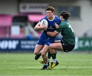 27 August 2023; Harley Fagan Harold of Leinster is tackled by Sean Walsh of Connacht during the U18 Clubs Interprovincial Championship match between Leinster and Connacht at Energia Park in Dublin. Photo by Piaras Ó Mídheach/Sportsfile