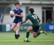 27 August 2023; Harley Fagan Harold of Leinster in action against Sean Walsh of Connacht during the U18 Clubs Interprovincial Championship match between Leinster and Connacht at Energia Park in Dublin. Photo by Piaras Ó Mídheach/Sportsfile