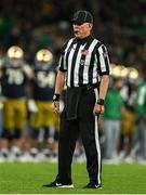 26 August 2023; Umpire Bill Lamkin during the Aer Lingus College Football Classic match between Notre Dame and Navy Midshipmen at the Aviva Stadium in Dublin. Photo by Brendan Moran/Sportsfile