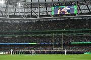 26 August 2023; The Notre Dame Marching Band perform before the Aer Lingus College Football Classic match between Notre Dame and Navy Midshipmen at the Aviva Stadium in Dublin. Photo by Brendan Moran/Sportsfile