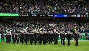 26 August 2023; The US Naval Academy band perform before the Aer Lingus College Football Classic match between Notre Dame and Navy Midshipmen at the Aviva Stadium in Dublin. Photo by Brendan Moran/Sportsfile