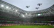 26 August 2023; The flyover of the MV22 Ospreys by the Marines Squadron 162 out of Marine Corps Air Station New River, North Carolina, before the Aer Lingus College Football Classic match between Notre Dame and Navy Midshipmen at the Aviva Stadium in Dublin. Photo by Brendan Moran/Sportsfile